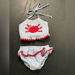 Southern Sunshine Kids 2 Piece Seersucker Blue White Bikini Halter Swjm Size 5
